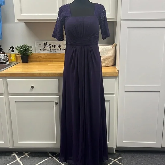 ever pretty purple dress EVERPRETTY Purple Shiny Deep V-Neck Long Lantern Sleeve Formal Evening Dress Wedding Dresses Formal Gowns Prom Bridesmaid A-Line Flared High,S